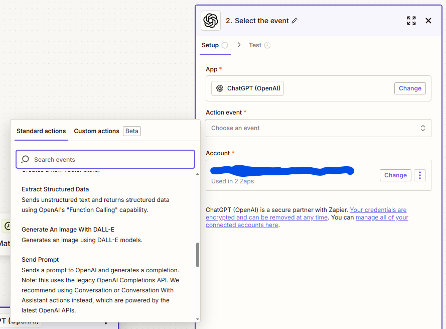 ChatGPT와 Zapier를 이용한 업무 자동화 / 고객 문의 자동 응답 8 zapier action1 setup