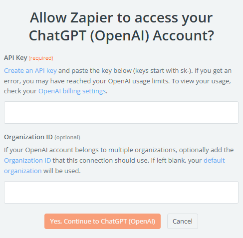 ChatGPT와 Zapier를 이용한 업무 자동화 / 고객 문의 자동 응답 9 zapier action1 setup2