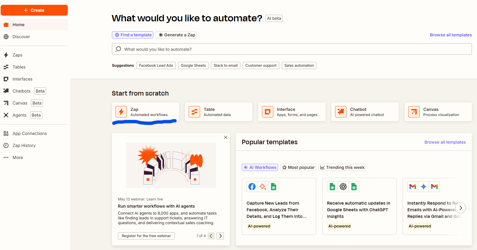 ChatGPT와 Zapier를 이용한 업무 자동화 / 고객 문의 자동 응답 1 zapier_select_work_flows